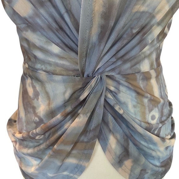 ACOA Womens Blue Marbled Mesh Long Sleeve Shirt - Picture 5 of 8